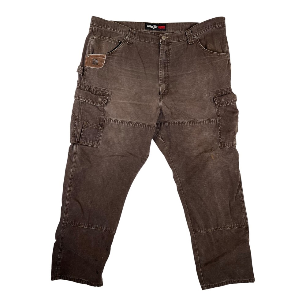 Wrangler Riggs Brown Workwear Ripstop Cargo Carpenter Pants Size 42x32 Thrash